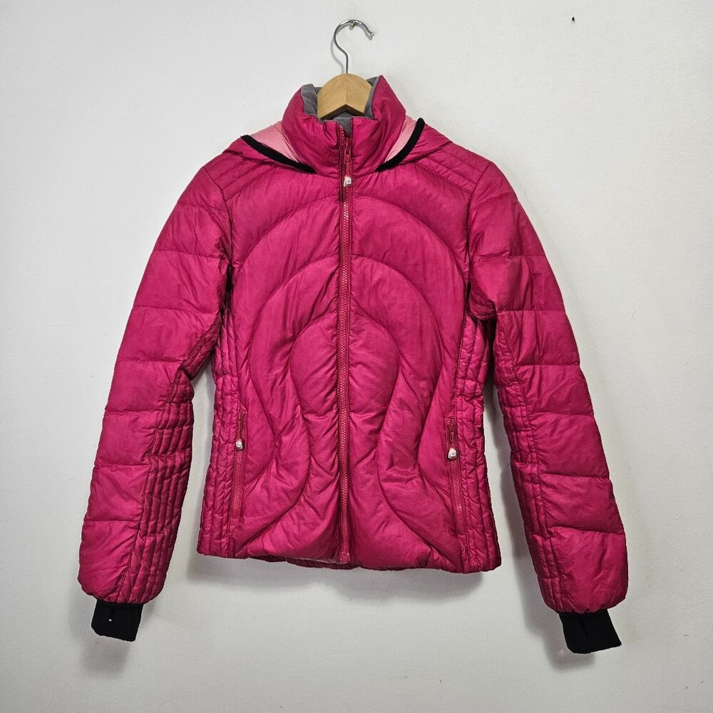 Lululemon Not So Stuffy Down Puffer Jacket Sz 4 with Hood. Pink Raspberry